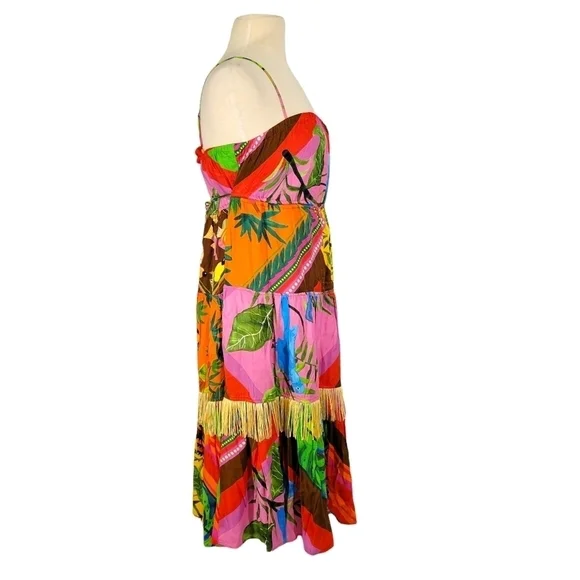 NWT Farm Rio Palila Fringed Red Tropical Sun Dress